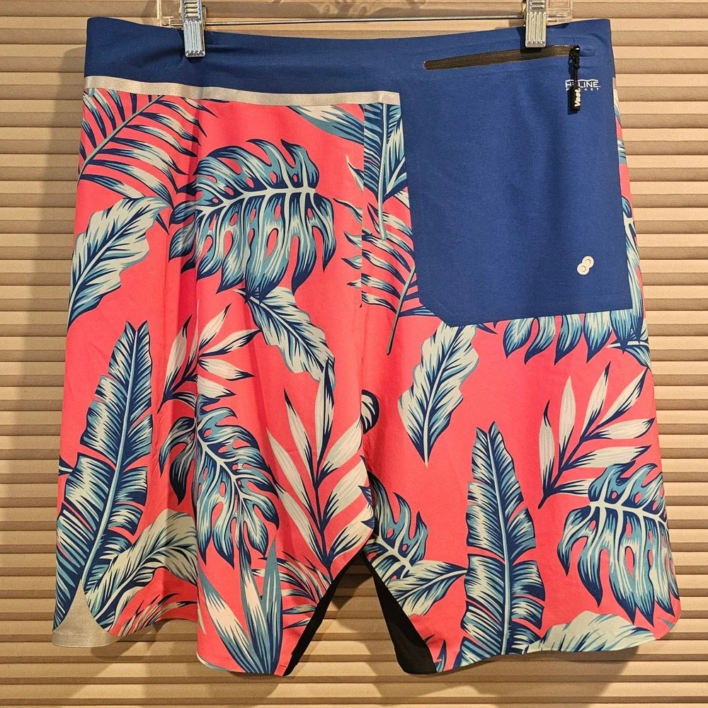 Vast Titanium 22 Mens Board Shorts Pink Blue Tropical Monstera Leaf Size 36 Tie
